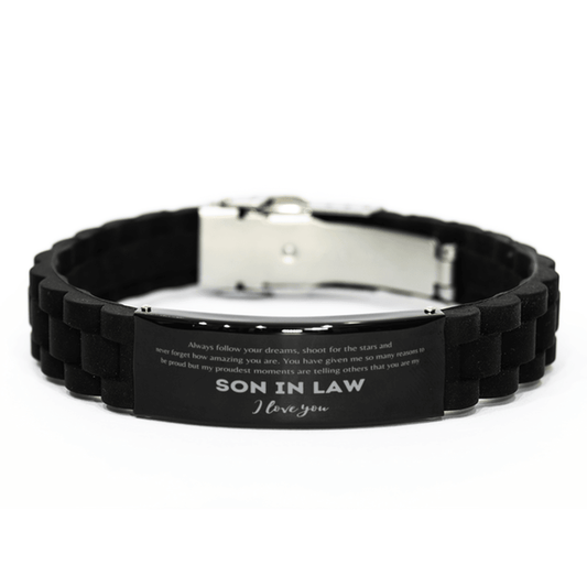 Son In Law Black Glidelock Clasp Bracelet, Always follow your dreams, never forget how amazing you are, Son In Law Birthday Christmas Gifts Jewelry for Girls Boys Teen Men Women - Mallard Moon Gift Shop