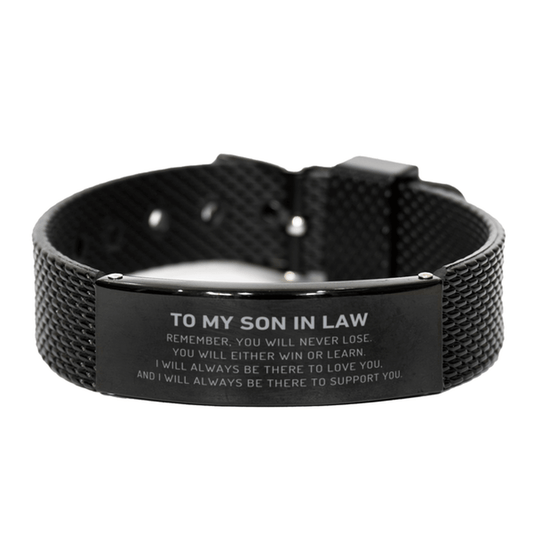 Son In Law Gifts, To My Son In Law Remember, you will never lose. You will either WIN or LEARN, Keepsake Black Shark Mesh Bracelet For Son In Law Engraved, Birthday Christmas Gifts Ideas For Son In Law X-mas Gifts - Mallard Moon Gift Shop