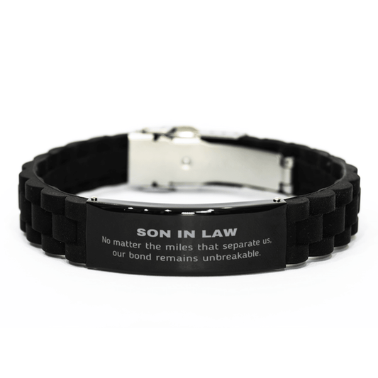 Son In Law Long Distance Relationship Gifts, No matter the miles that separate us, Cute Love Black Glidelock Clasp Bracelet For Son In Law, Birthday Christmas Unique Gifts For Son In Law - Mallard Moon Gift Shop