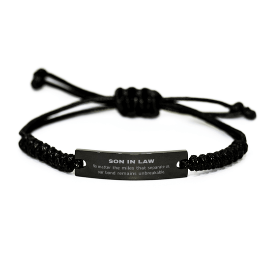 Son In Law Long Distance Relationship Gifts, No matter the miles that separate us, Cute Love Black Rope Bracelet For Son In Law, Birthday Christmas Unique Gifts For Son In Law - Mallard Moon Gift Shop