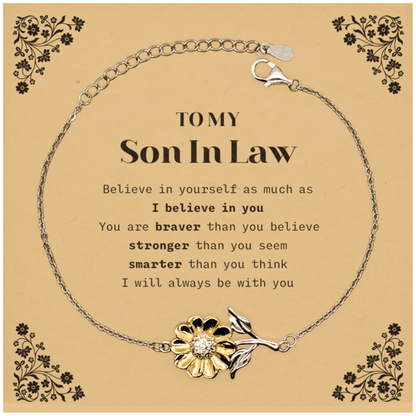 Son In Law Sunflower Bracelet Gifts, To My Son In Law You are braver than you believe, stronger than you seem, Inspirational Gifts For Son In Law Card, Birthday, Christmas Gifts For Son In Law Men Women - Mallard Moon Gift Shop