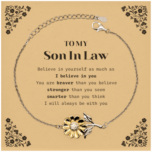 Son In Law Sunflower Bracelet Gifts, To My Son In Law You are braver than you believe, stronger than you seem, Inspirational Gifts For Son In Law Card, Birthday, Christmas Gifts For Son In Law Men Women - Mallard Moon Gift Shop