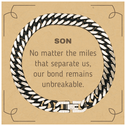 Son Long Distance Relationship Gifts, No matter the miles that separate us, Cute Love Cuban Link Chain Bracelet For Son, Birthday Christmas Unique Gifts For Son - Mallard Moon Gift Shop