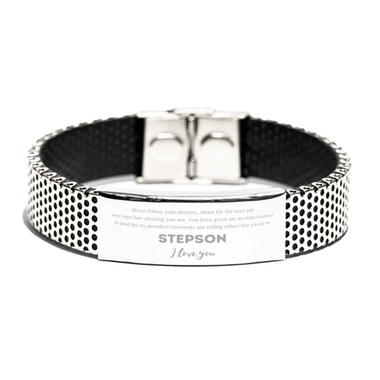Stainless Steel Bracelet for Stepson Present, Stepson Always follow your dreams, never forget how amazing you are, Stepson Birthday Christmas Gifts Jewelry for Girls Boys Teen Men Women - Mallard Moon Gift Shop