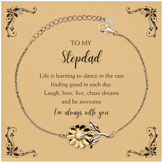 Stepdad Christmas Perfect Gifts, Stepdad Sunflower Bracelet, Motivational Stepdad Message Card Gifts, Birthday Gifts For Stepdad, To My Stepdad Life is learning to dance in the rain, finding good in each day. I'm always with you - Mallard Moon Gift Shop