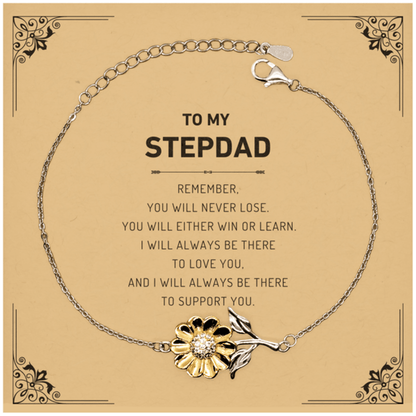 Stepdad Gifts, To My Stepdad Remember, you will never lose. You will either WIN or LEARN, Keepsake Sunflower Bracelet For Stepdad Card, Birthday Christmas Gifts Ideas For Stepdad X-mas Gifts - Mallard Moon Gift Shop