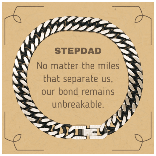 Stepdad Long Distance Relationship Gifts, No matter the miles that separate us, Cute Love Cuban Link Chain Bracelet For Stepdad, Birthday Christmas Unique Gifts For Stepdad - Mallard Moon Gift Shop