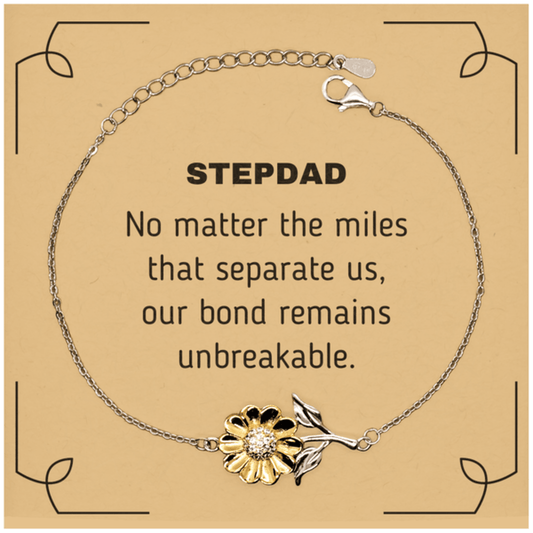 Stepdad Long Distance Relationship Gifts, No matter the miles that separate us, Cute Love Sunflower Bracelet For Stepdad, Birthday Christmas Unique Gifts For Stepdad - Mallard Moon Gift Shop