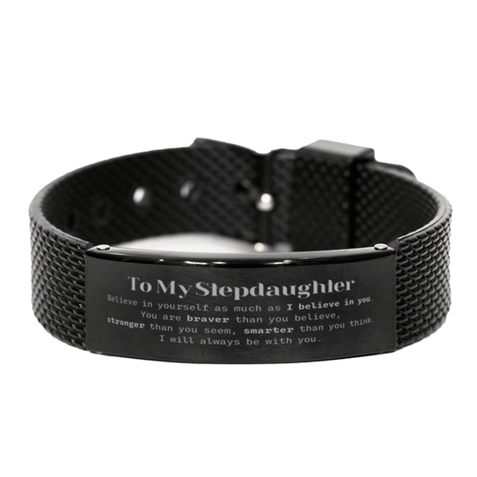 Stepdaughter Black Shark Mesh Bracelet Gifts, To My Stepdaughter You are braver than you believe, stronger than you seem, Inspirational Gifts For Stepdaughter Engraved, Birthday, Christmas Gifts For Stepdaughter Men Women - Mallard Moon Gift Shop