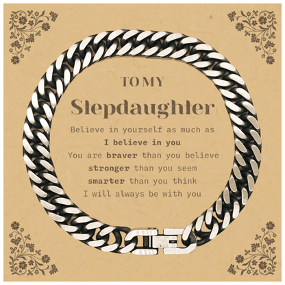 Stepdaughter Cuban Link Chain Bracelet Gifts, To My Stepdaughter You are braver than you believe, stronger than you seem, Inspirational Gifts For Stepdaughter Card, Birthday, Christmas Gifts For Stepdaughter Men Women - Mallard Moon Gift Shop