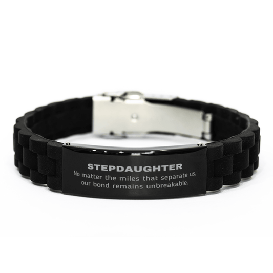 Stepdaughter Long Distance Relationship Gifts, No matter the miles that separate us, Cute Love Black Glidelock Clasp Bracelet For Stepdaughter, Birthday Christmas Unique Gifts For Stepdaughter - Mallard Moon Gift Shop