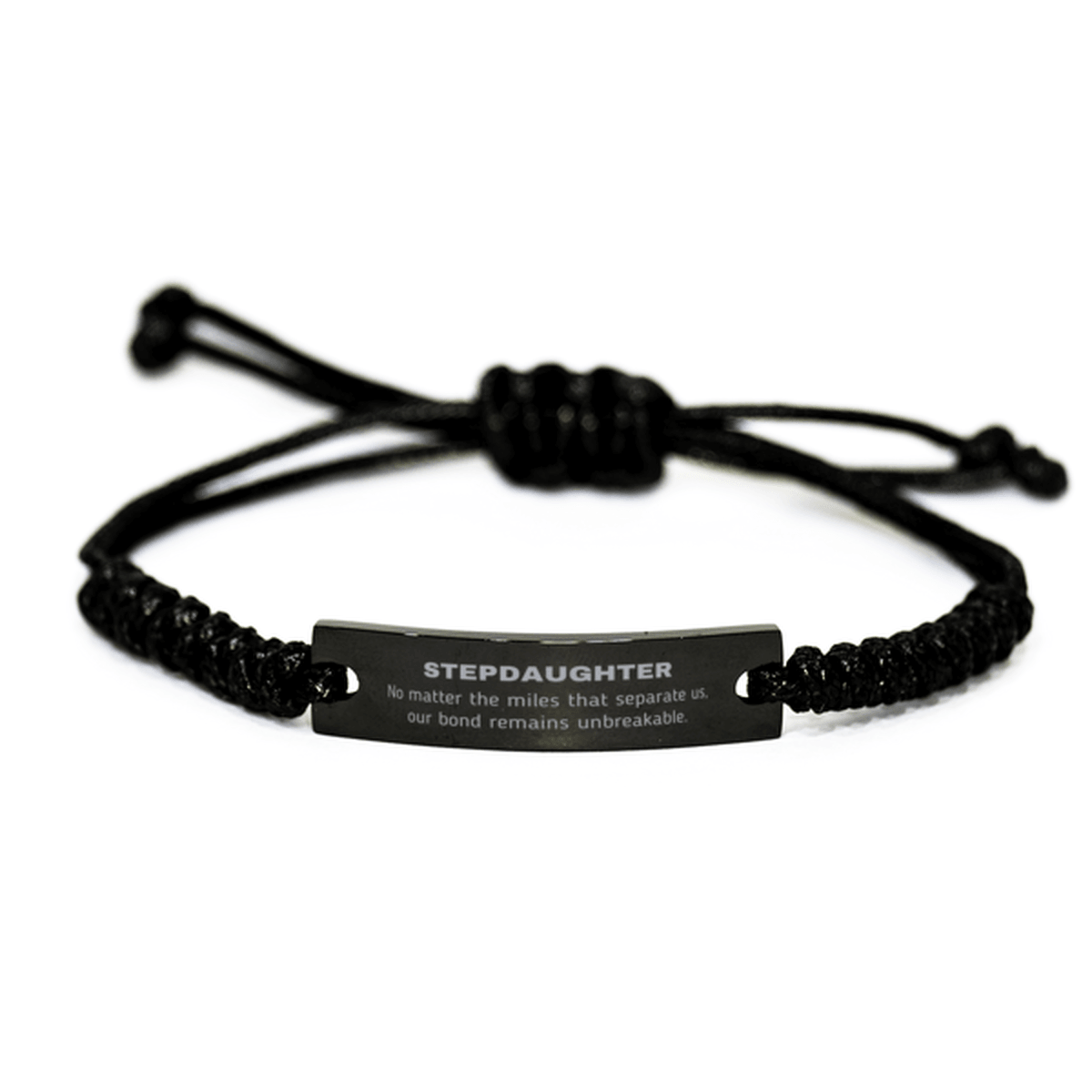 Stepdaughter Long Distance Relationship Gifts, No matter the miles that separate us, Cute Love Black Rope Bracelet For Stepdaughter, Birthday Christmas Unique Gifts For Stepdaughter - Mallard Moon Gift Shop