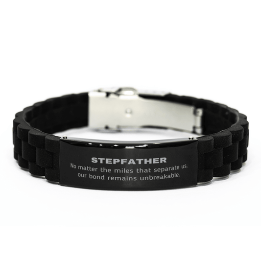 Stepfather Long Distance Relationship Gifts, No matter the miles that separate us, Cute Love Black Glidelock Clasp Bracelet For Stepfather, Birthday Christmas Unique Gifts For Stepfather - Mallard Moon Gift Shop