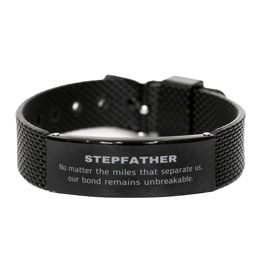 Stepfather Long Distance Relationship Gifts, No matter the miles that separate us, Cute Love Black Shark Mesh Bracelet For Stepfather, Birthday Christmas Unique Gifts For Stepfather - Mallard Moon Gift Shop