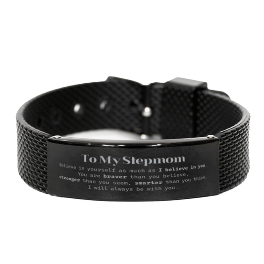 Stepmom Black Shark Mesh Bracelet Gifts, To My Stepmom You are braver than you believe, stronger than you seem, Inspirational Gifts For Stepmom Engraved, Birthday, Christmas Gifts For Stepmom Men Women - Mallard Moon Gift Shop