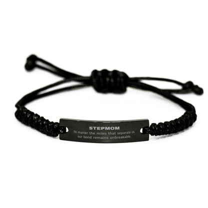 Stepmom Long Distance Relationship Gifts, No matter the miles that separate us, Cute Love Black Rope Bracelet For Stepmom, Birthday Christmas Unique Gifts For Stepmom - Mallard Moon Gift Shop