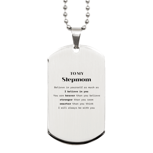 Stepmom Silver Dog Tag Gifts, To My Stepmom You are braver than you believe, stronger than you seem, Inspirational Gifts For Stepmom Engraved, Birthday, Christmas Gifts For Stepmom Men Women - Mallard Moon Gift Shop
