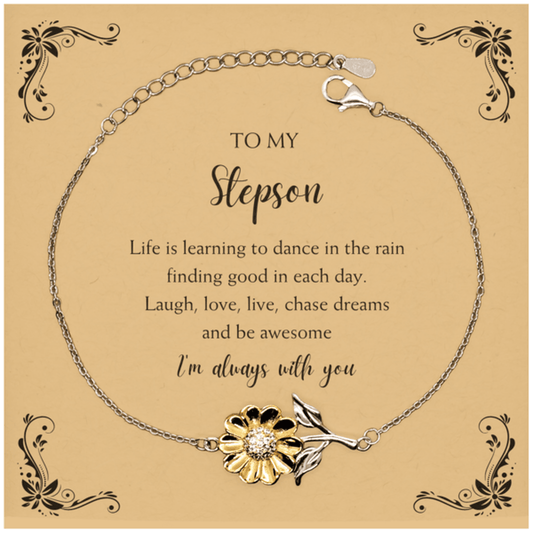 Stepson Christmas Perfect Gifts, Stepson Sunflower Bracelet, Motivational Stepson Message Card Gifts, Birthday Gifts For Stepson, To My Stepson Life is learning to dance in the rain, finding good in each day. I'm always with you - Mallard Moon Gift Shop