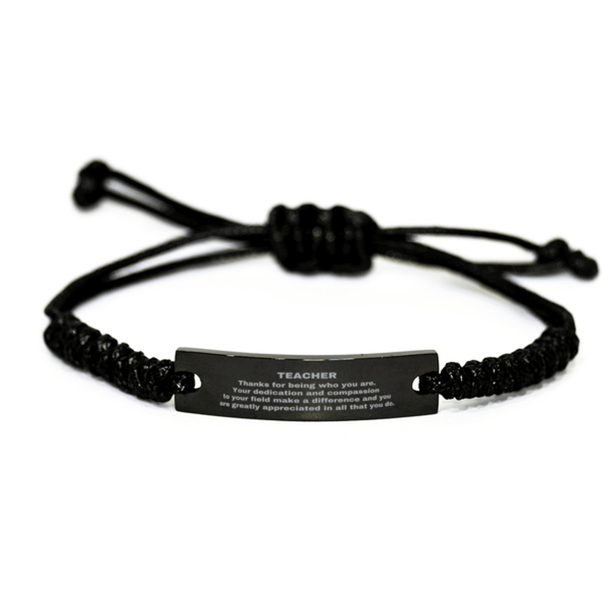 Teacher Black Braided Leather Rope Engraved Bracelet - Thanks for being who you are - Birthday Christmas Jewelry Gifts Coworkers Colleague Boss - Mallard Moon Gift Shop