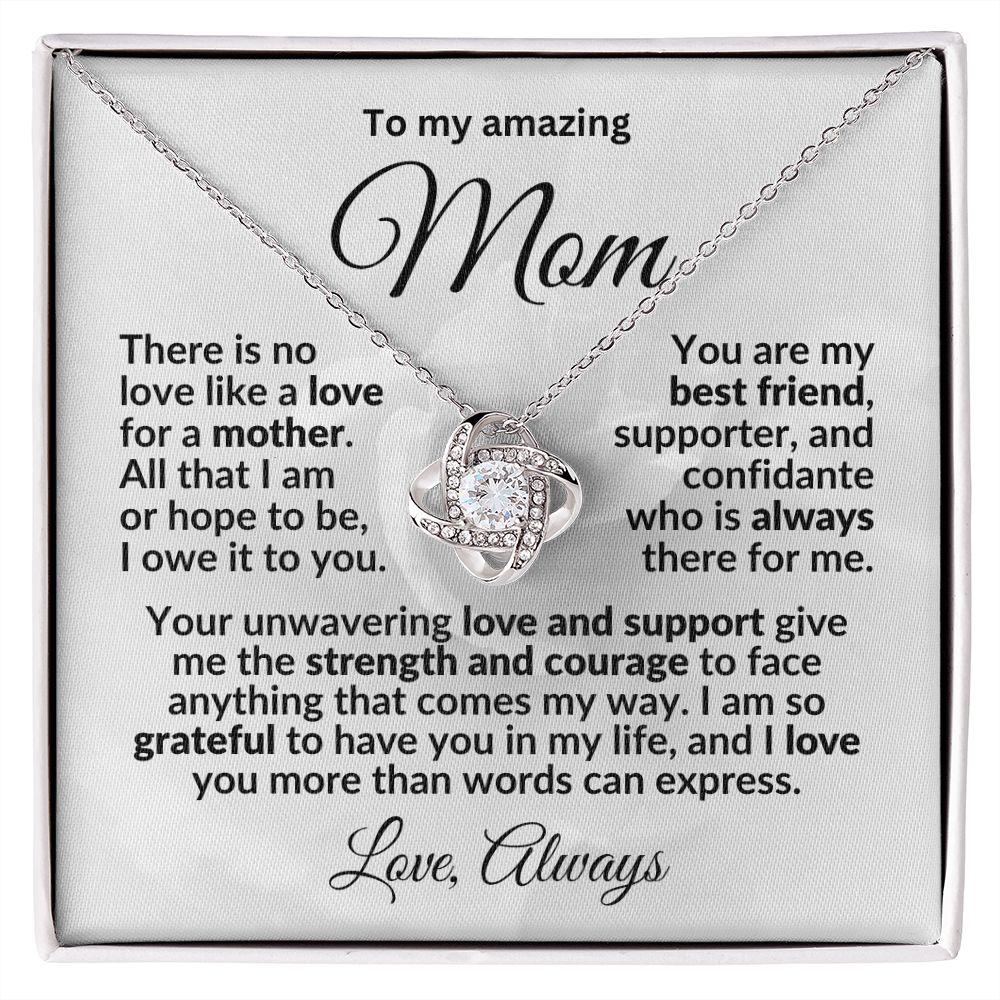 To my Amazing Mom - You are my Best Friend - Love Knot Pendant Necklace with Heartfelt Message - Mallard Moon Gift Shop