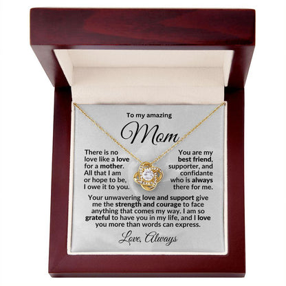 To my Amazing Mom - You are my Best Friend - Love Knot Pendant Necklace with Heartfelt Message - Mallard Moon Gift Shop