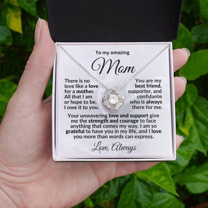 To my Amazing Mom - You are my Best Friend - Love Knot Pendant Necklace with Heartfelt Message - Mallard Moon Gift Shop