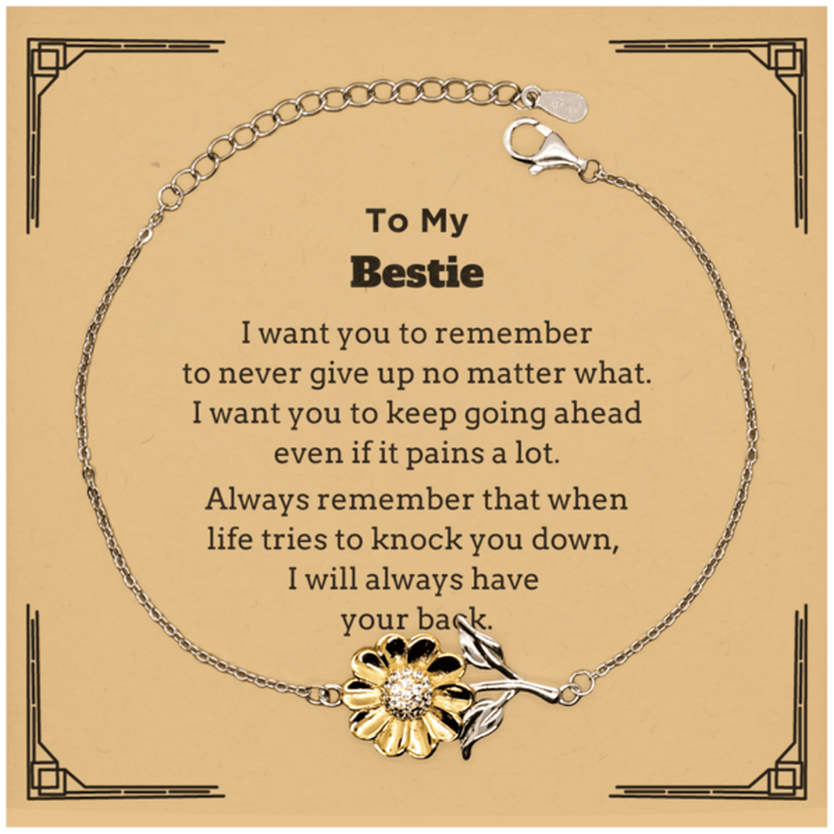 To My Bestie Gifts, Never give up no matter what, Inspirational Bestie Sunflower Bracelet, Encouragement Birthday Christmas Unique Gifts For Bestie - Mallard Moon Gift Shop