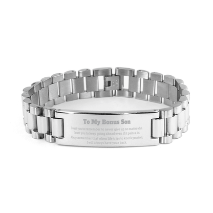 To My Bonus Son Gifts, Never give up no matter what, Inspirational Bonus Son Ladder Stainless Steel Bracelet, Encouragement Birthday Christmas Unique Gifts For Bonus Son - Mallard Moon Gift Shop