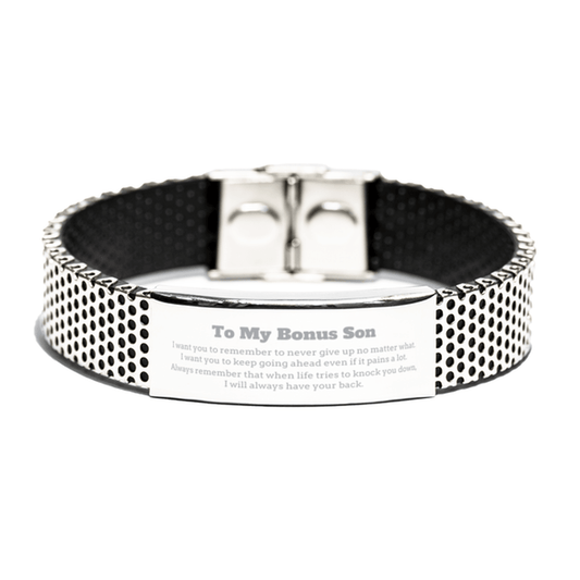 To My Bonus Son Gifts, Never give up no matter what, Inspirational Bonus Son Stainless Steel Bracelet, Encouragement Birthday Christmas Unique Gifts For Bonus Son - Mallard Moon Gift Shop