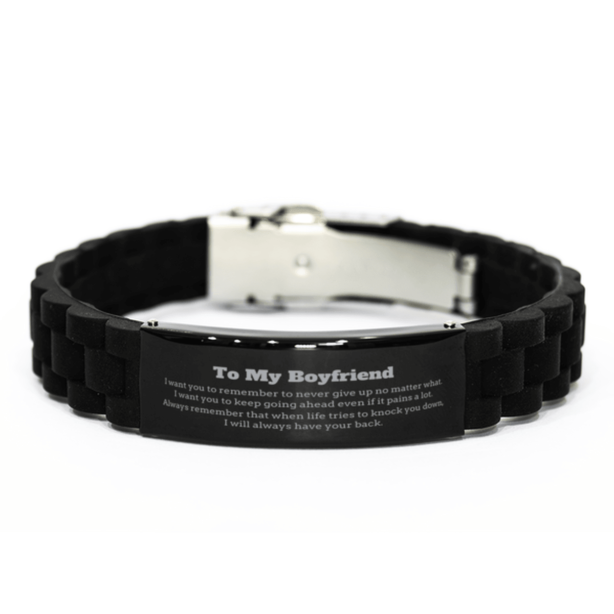 To My Boyfriend Gifts, Never give up no matter what, Inspirational Boyfriend Black Glidelock Clasp Bracelet, Encouragement Birthday Christmas Unique Gifts For Boyfriend - Mallard Moon Gift Shop