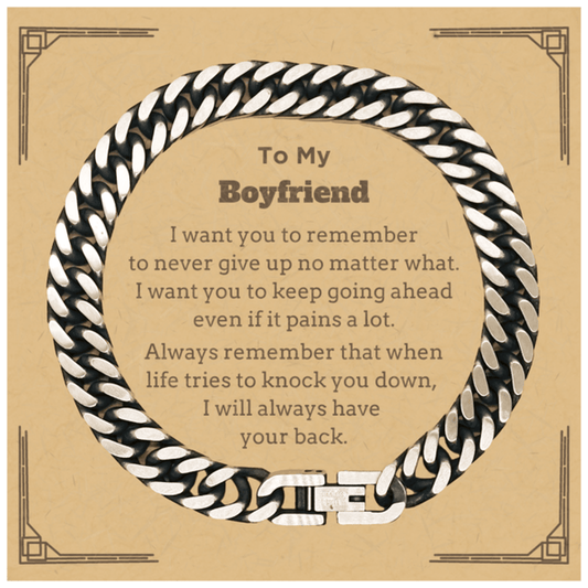 To My Boyfriend Gifts, Never give up no matter what, Inspirational Boyfriend Cuban Link Chain Bracelet, Encouragement Birthday Christmas Unique Gifts For Boyfriend - Mallard Moon Gift Shop