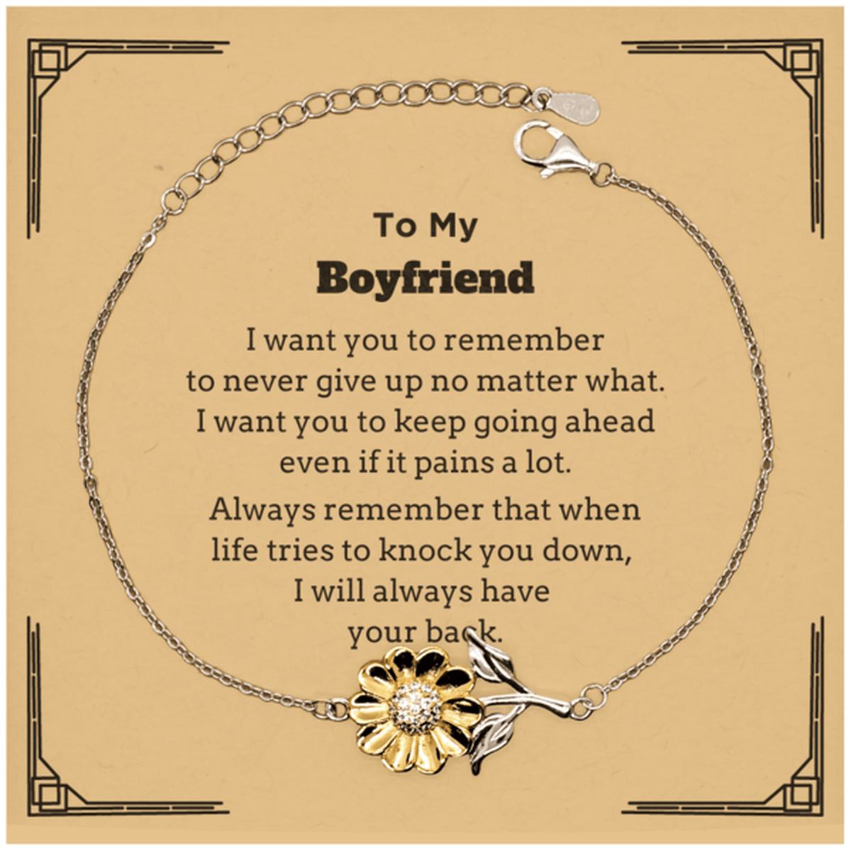 To My Boyfriend Gifts, Never give up no matter what, Inspirational Boyfriend Sunflower Bracelet, Encouragement Birthday Christmas Unique Gifts For Boyfriend - Mallard Moon Gift Shop