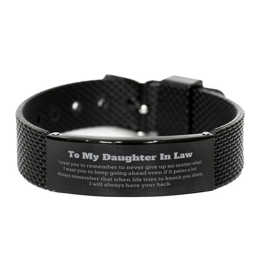 To My Daughter In Law Gifts, Never give up no matter what, Inspirational Daughter In Law Black Shark Mesh Bracelet, Encouragement Birthday Christmas Unique Gifts For Daughter In Law - Mallard Moon Gift Shop