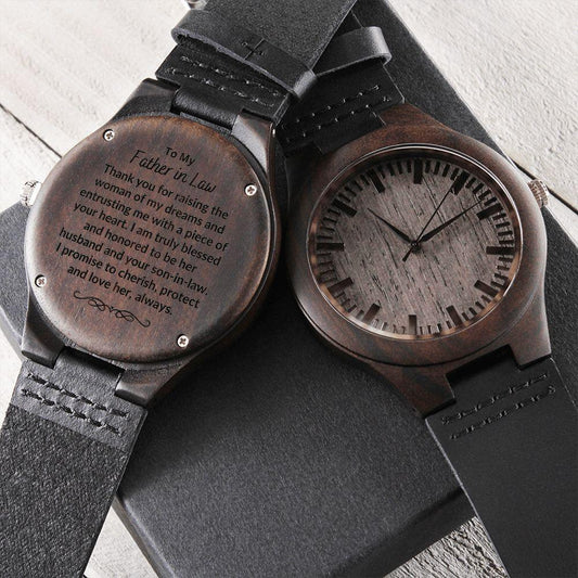 To My Father in Law Engraved Wooden Wristwatch - Mallard Moon Gift Shop