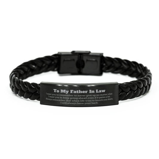 To My Father In Law Gifts, Never give up no matter what, Inspirational Father In Law Braided Leather Bracelet, Encouragement Birthday Christmas Unique Gifts For Father In Law - Mallard Moon Gift Shop