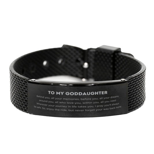 To My Goddaughter Gifts, Inspirational Goddaughter Black Shark Mesh Bracelet, Sentimental Birthday Christmas Unique Gifts For Goddaughter Behind you, all your memories, before you, all your dreams, around you, all who love you, within you, all you need - Mallard Moon Gift Shop