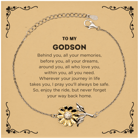 To My Godson Gifts, Inspirational Godson Sunflower Bracelet, Sentimental Birthday Christmas Unique Gifts For Godson Behind you, all your memories, before you, all your dreams, around you, all who love you, within you, all you need - Mallard Moon Gift Shop
