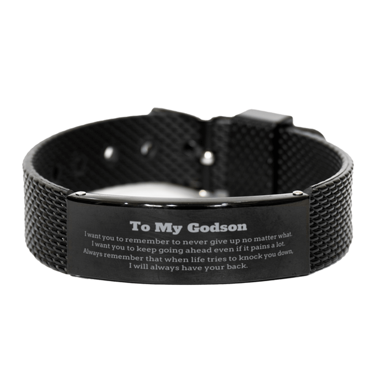 To My Godson Gifts, Never give up no matter what, Inspirational Godson Black Shark Mesh Bracelet, Encouragement Birthday Christmas Unique Gifts For Godson - Mallard Moon Gift Shop