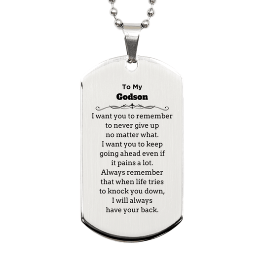 To My Godson Gifts, Never give up no matter what, Inspirational Godson Silver Dog Tag, Encouragement Birthday Christmas Unique Gifts For Godson - Mallard Moon Gift Shop