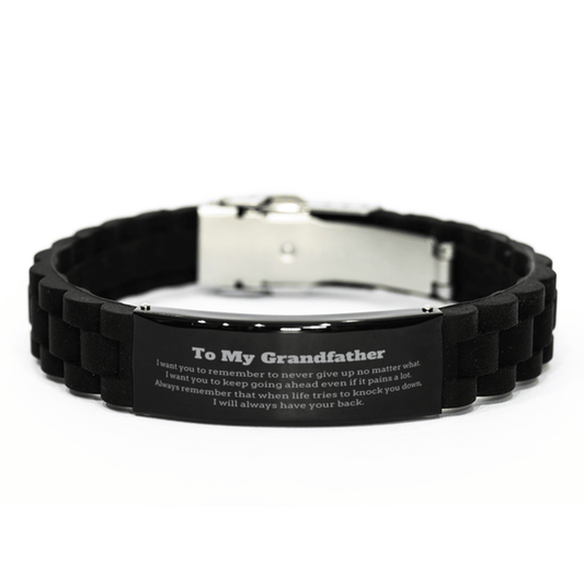 To My Grandfather Gifts, Never give up no matter what, Inspirational Grandfather Black Glidelock Clasp Bracelet, Encouragement Birthday Christmas Unique Gifts For Grandfather - Mallard Moon Gift Shop