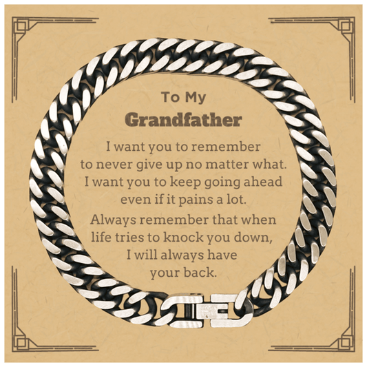 To My Grandfather Gifts, Never give up no matter what, Inspirational Grandfather Cuban Link Chain Bracelet, Encouragement Birthday Christmas Unique Gifts For Grandfather - Mallard Moon Gift Shop