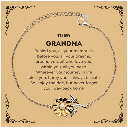 To My Grandma Gifts, Inspirational Grandma Sunflower Bracelet, Sentimental Birthday Christmas Unique Gifts For Grandma Behind you, all your memories, before you, all your dreams, around you, all who love you, within you, all you need - Mallard Moon Gift Shop