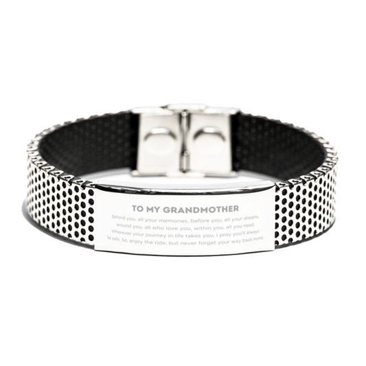 To My Grandmother Gifts, Inspirational Grandmother Stainless Steel Bracelet, Sentimental Birthday Christmas Unique Gifts For Grandmother Behind you, all your memories, before you, all your dreams, around you, all who love you, within you, all you need - Mallard Moon Gift Shop