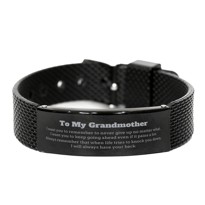 To My Grandmother Gifts, Never give up no matter what, Inspirational Grandmother Black Shark Mesh Bracelet, Encouragement Birthday Christmas Unique Gifts For Grandmother - Mallard Moon Gift Shop