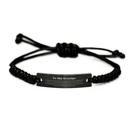 To My Grandpa Gifts, Never give up no matter what, Inspirational Grandpa Black Rope Bracelet, Encouragement Birthday Christmas Unique Gifts For Grandpa - Mallard Moon Gift Shop