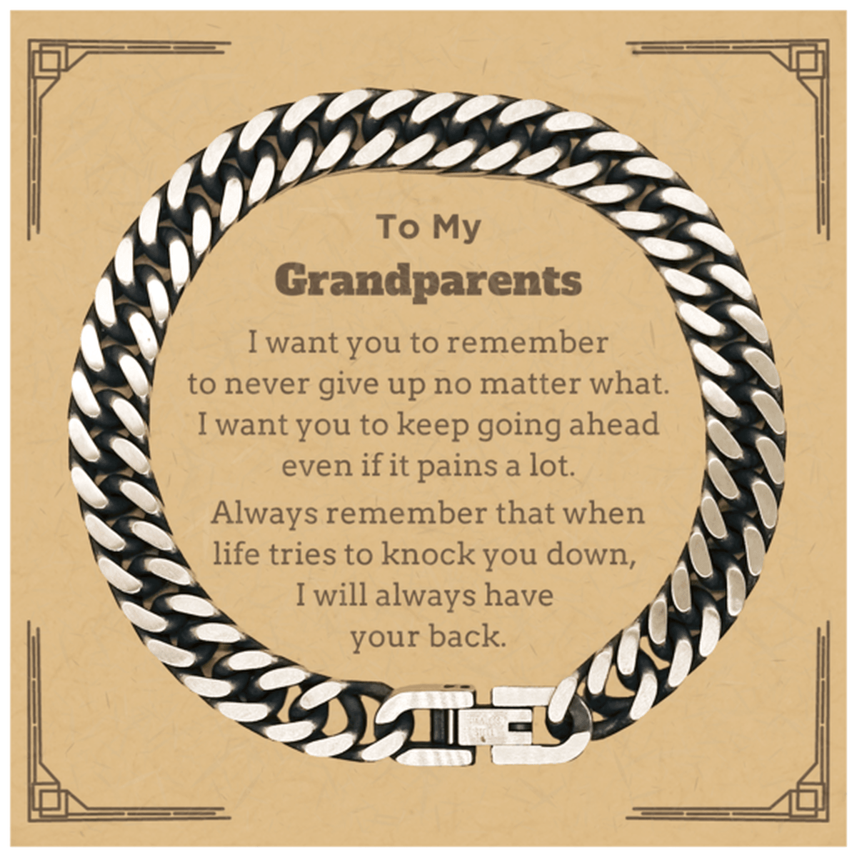 To My Grandparents Gifts, Never give up no matter what, Inspirational Grandparents Cuban Link Chain Bracelet, Encouragement Birthday Christmas Unique Gifts For Grandparents - Mallard Moon Gift Shop