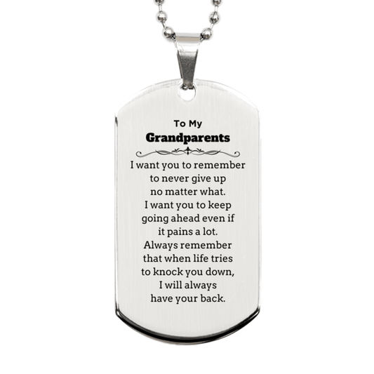 To My Grandparents Gifts, Never give up no matter what, Inspirational Grandparents Silver Dog Tag, Encouragement Birthday Christmas Unique Gifts For Grandparents - Mallard Moon Gift Shop