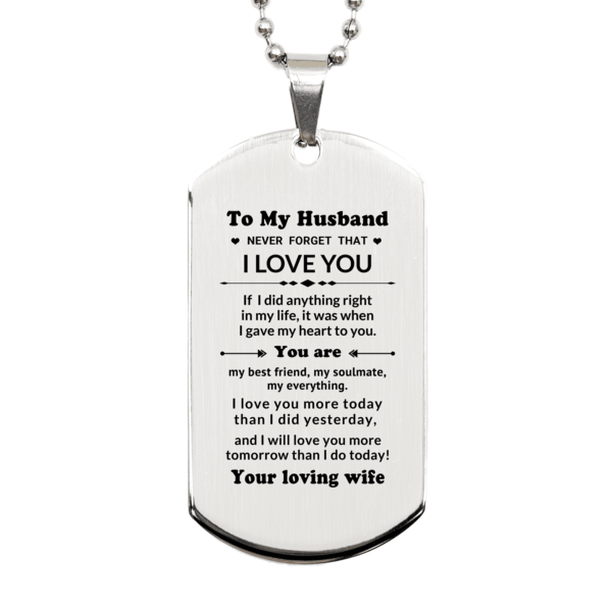 To My Husband You Are My Best Friend, My Soulmate, My Everything Engraved Silver Dog Tag Necklace Anniversary Birthday Valentine Gift - Mallard Moon Gift Shop