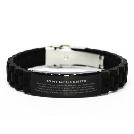 To My Little Sister Gifts, Inspirational Little Sister Black Glidelock Clasp Bracelet, Sentimental Birthday Christmas Unique Gifts For Little Sister Behind you, all your memories, before you, all your dreams, around you, all who love you, within you, all - Mallard Moon Gift Shop
