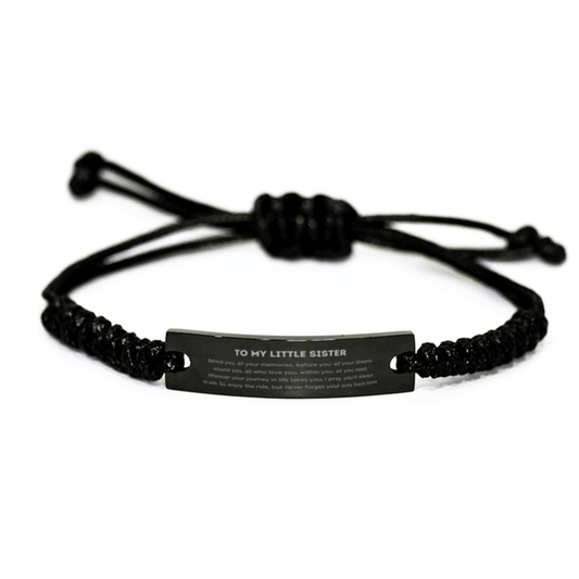 To My Little Sister Gifts, Inspirational Little Sister Black Rope Bracelet, Sentimental Birthday Christmas Unique Gifts For Little Sister Behind you, all your memories, before you, all your dreams, around you, all who love you, within you, all you need - Mallard Moon Gift Shop